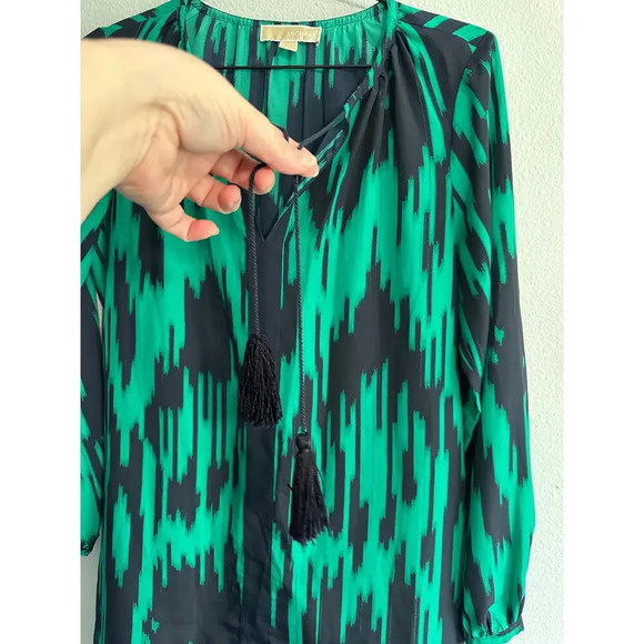 MICHAEL Michael Kors Top Womens Blouse M Green Blue Long Sleeves Tunic - Picture 8 of 13
